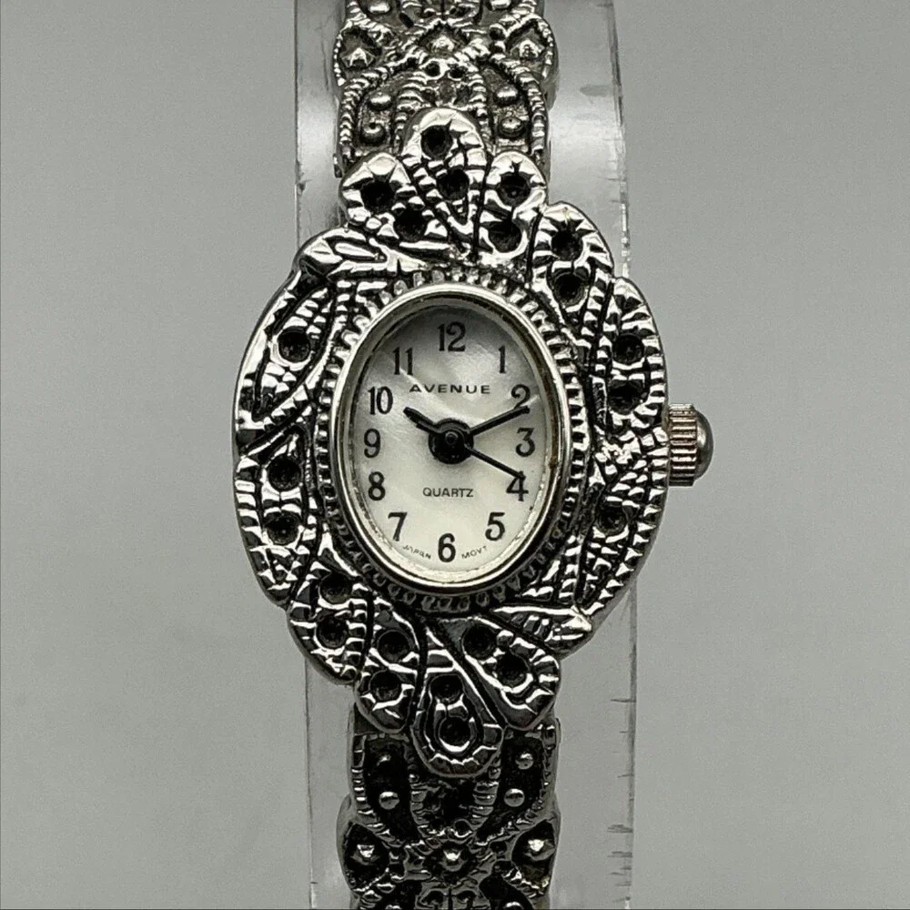 Avenue Womens Watch 18mm MOP Dial Silver Tone Bracelet Marcasite New Battery 7